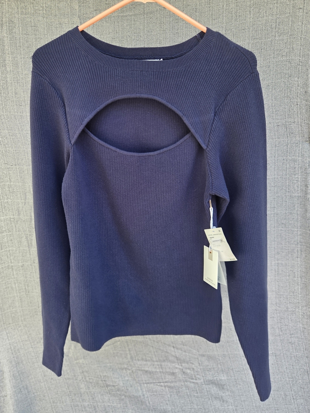 NWT Good American Blue Rinse Rib Knit Cutout Sweater Size 5/6